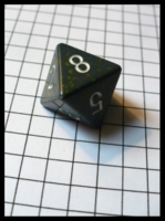 Dice : Dice - 8D - Rounded Opaque Dark Grey With Green Speckles With White Numerals
